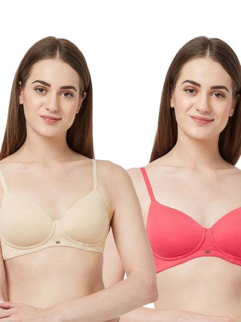 Buy SOIE Women's Full Coverage Non-Padded Non-Wired Bra (Pack of 2) -  Multi-Color online