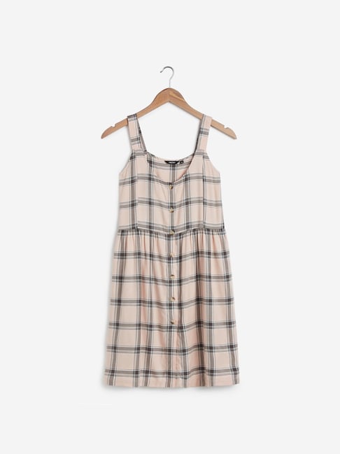 Nuon by Westside Peach And Brown Checkered Dress Price in India