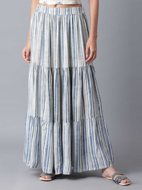 W Beige & Blue Striped Skirt