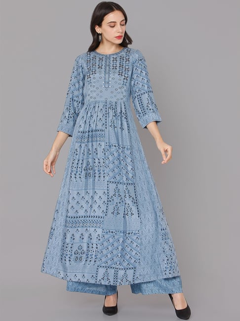 Ojas Design Blue Embroidered Kurta Palazzo Set Price in India