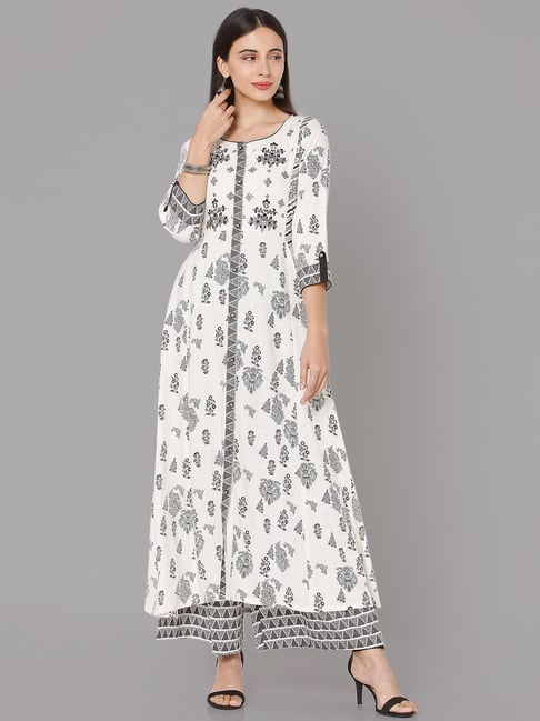 Ojas Design White & Grey Embroidered Kurta Palazzo Set Price in India