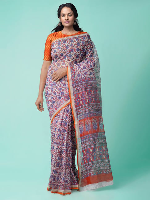 Unnati Silks Women's Pure Hand Block Printed Kota Cotton Saree Price in India