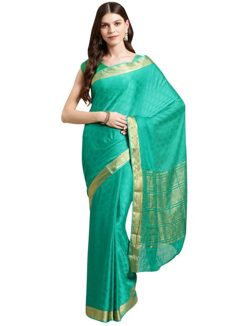 Buy Shaily Turquoise Zari Saree With Blouse for Women¿s Online @ Tata CLiQ