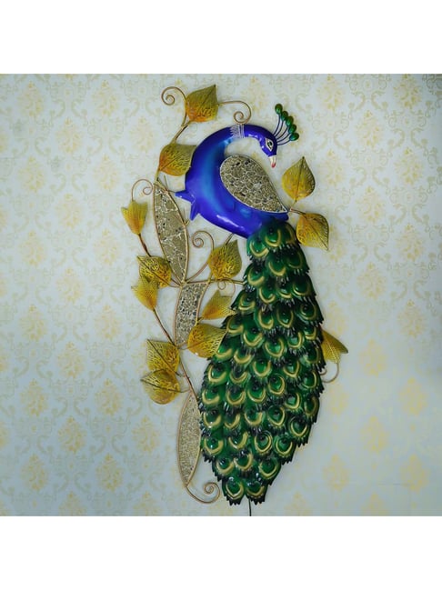 eCraftIndia Decorative Colorful Peocock Handcrafted Iron Wall Hanging with background LED's-picture-22