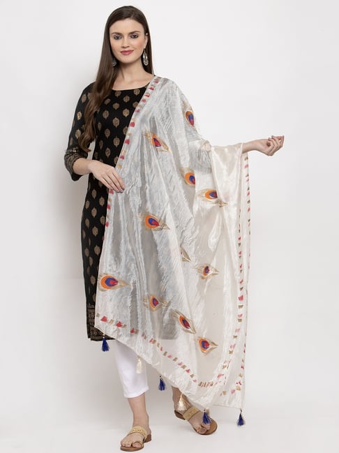 Clora Creation Off-White Printed Silk Blend Dupatta