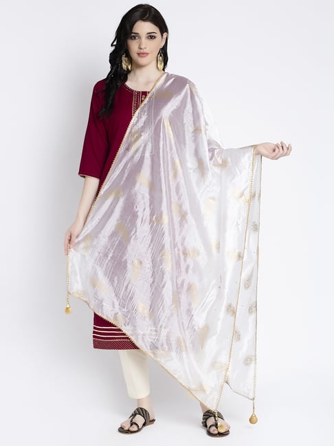 Clora Creation White Printed Silk Blend Dupatta