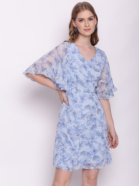 Zink London Blue Floral Print Dress Price in India