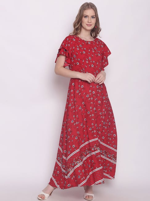 Zink London Red Floral Print Dress Price in India