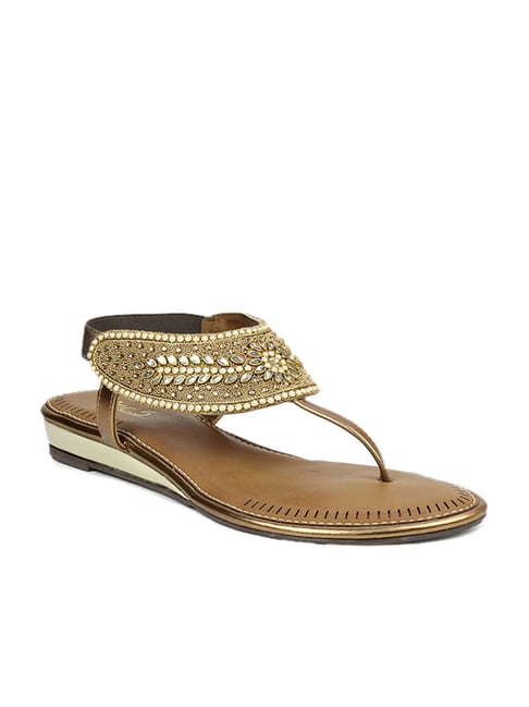 Inc.5 Women's Antique Gold T-Strap Wedges Price in India