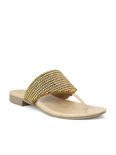 Inc.5 Women's Antique Gold T-Strap Sandals Price in India