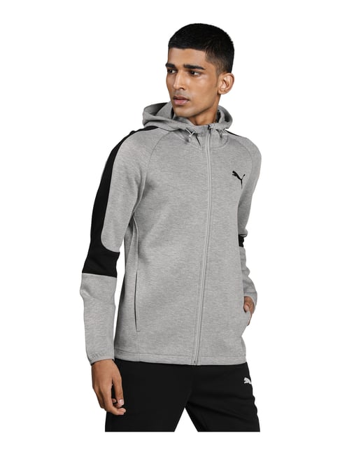 Puma Evostripe Grey Cotton Regular Fit Hooded Sweatshirt