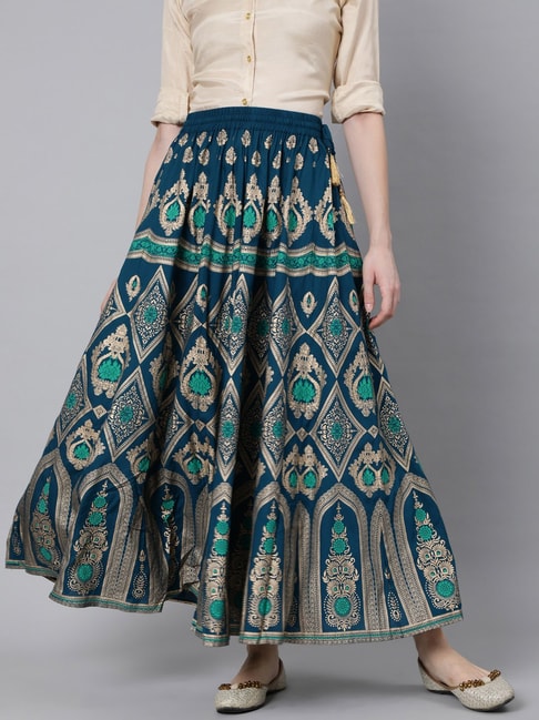 Jaipur Kurti Blue Printed Skirt