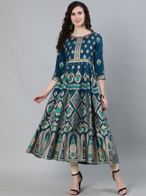 Jaipur Kurti Blue Printed Anarkali Kurta Price in India