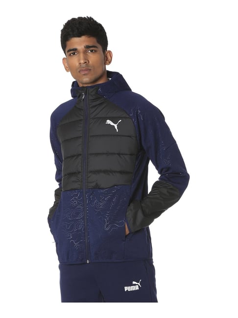 Puma Black & Blue Regular Fit Colour Block Hooded Jacket