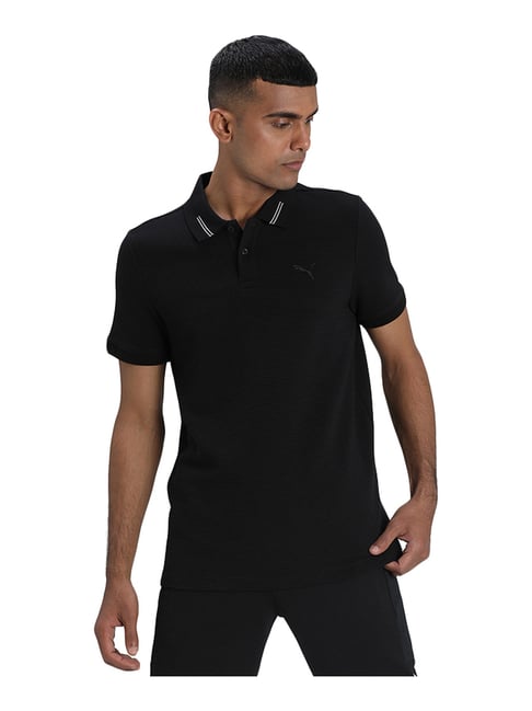 Puma Black Cotton Regular Fit Polo T-Shirt