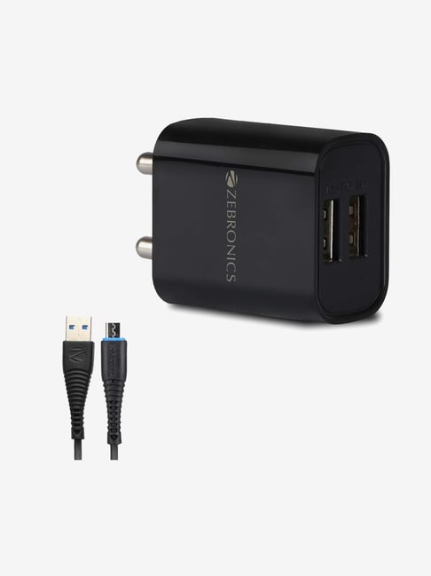 Zebronics Zeb-MA5222 2 Port USB Charger Adapter with 1 M Micro USB Cable (Black)