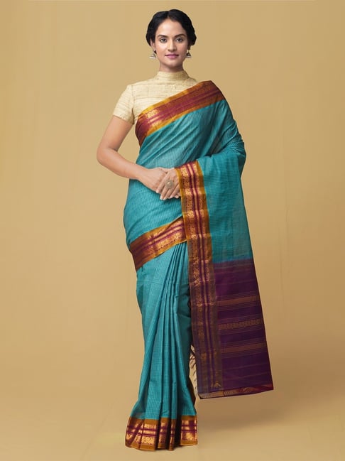 Unnati Silks Women's Pure Gadwal Silk Cotton Saree With Blouse Price in India