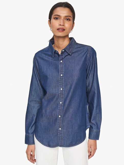 AND Dark Blue Regular Fit Denim Shirt Price in India