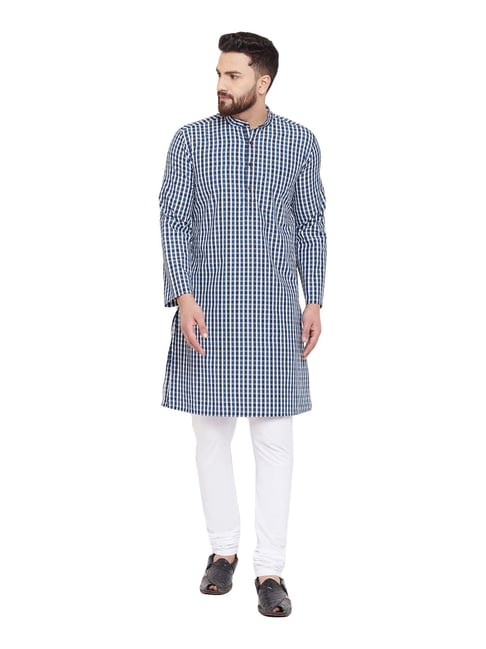 Even Blue Regular Fit Checks Kurta