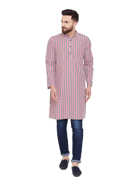 Even Red & Blue Regular Fit Checks Kurta