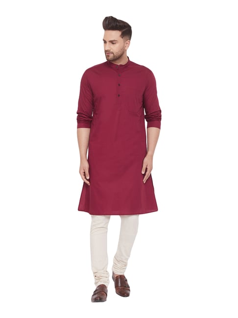 Even Maroon Cotton Regular Fit Striped Kurta