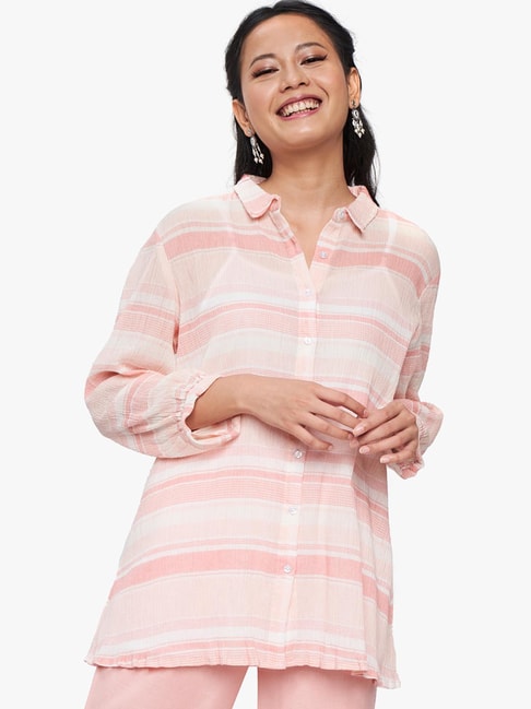 Global Desi Pink & White Striped Shirt Price in India
