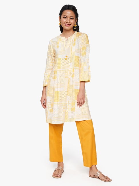 Global Desi Yellow Printed Tunic