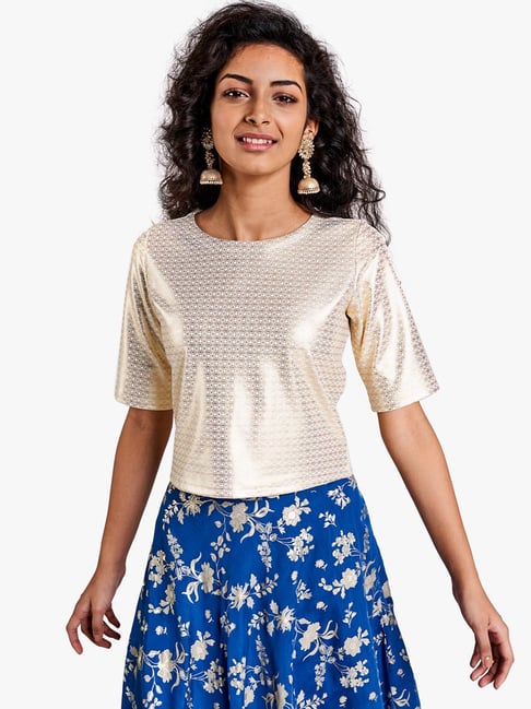 Global Desi Off White Printed Top Price in India