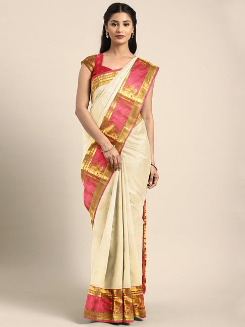 Red Stone, Pearl and Beads work Saree with Matching Unstitched Designe –  Seasons Chennai