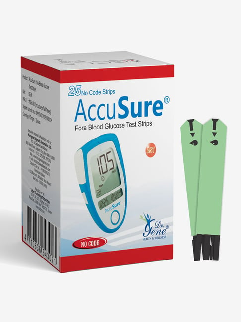 AccuSure Blue Glucometer Test Strips, Pack of 1 | 25 Glucometer Strips