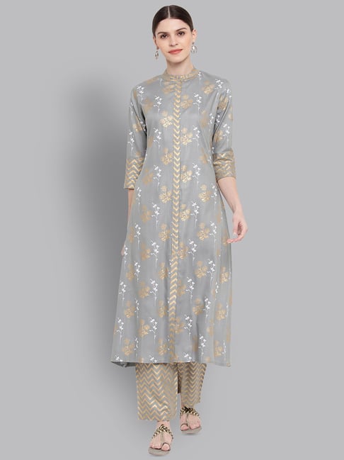 Khushal K Grey Printed Kurta & Palazzo Set Price in India