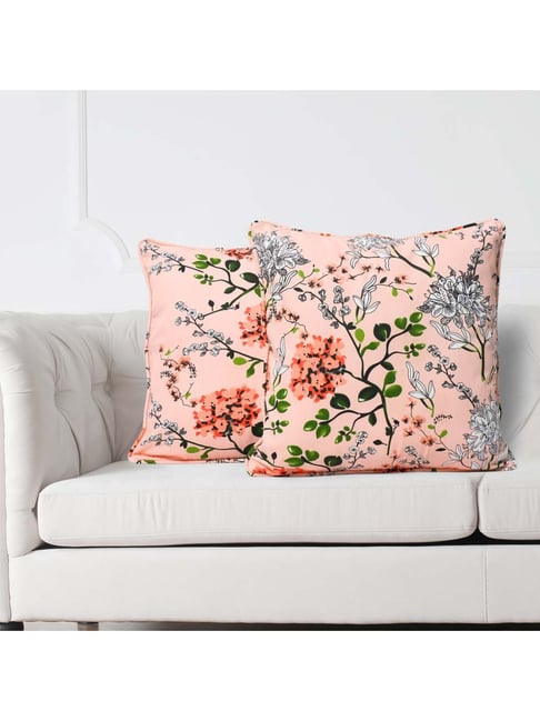 Swayam Pink Green Cotton 200 TC Cushion Covers Set of