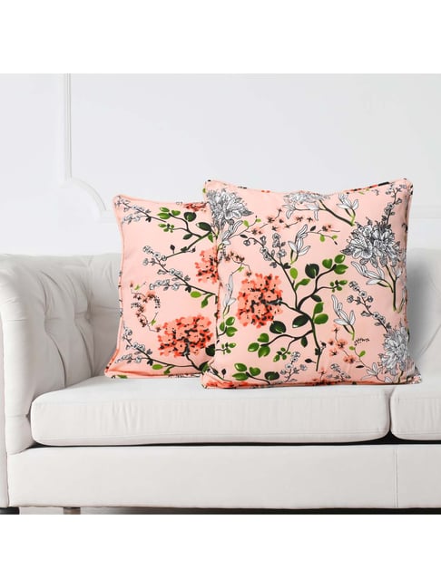 Swayam Pink & Green Cotton 200 TC Cushion Covers - Set of 2