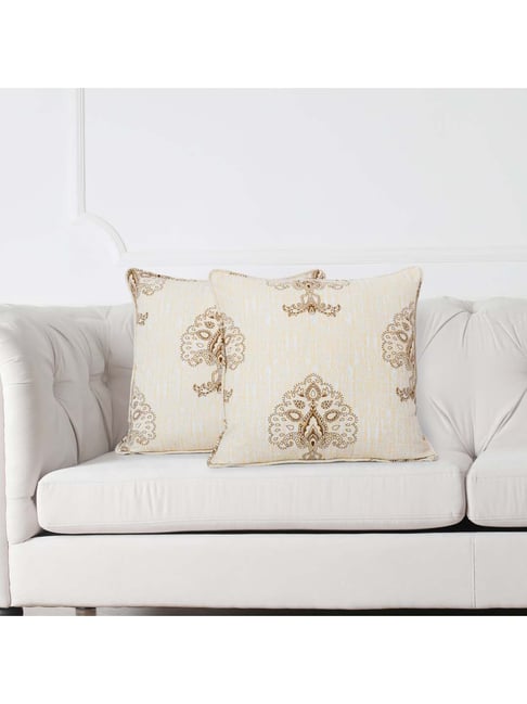 Swayam Beige & Brown Cotton 200 TC Cushion Covers - Set of 2-picture-31