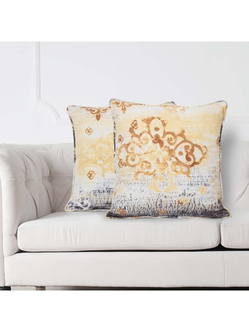 Swayam Beige & Grey Cotton 160 TC Cushion Covers - Set of 2