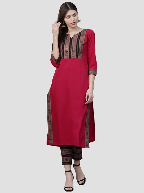 Ziyaa Pink Printed Straight Kurta