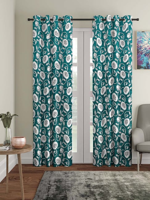 Klotthe Green & Grey Cotton 9 ft. Long Door Curtains - Set of 2