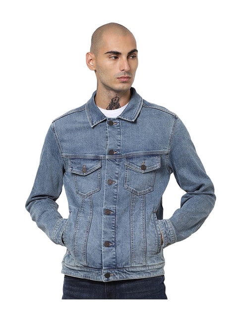 Jack & Jones Denim Jacket 100% Cotton Long Sleeve For Men Blue Denim | eBay