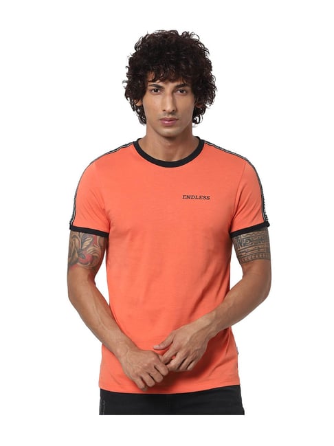 Jack & Jones Orange Solid Round Neck T-Shirt