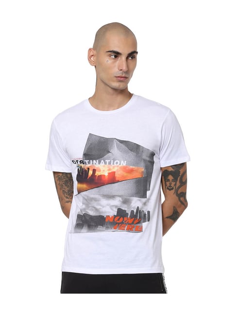 Jack & Jones White Round Neck Printed T-Shirt