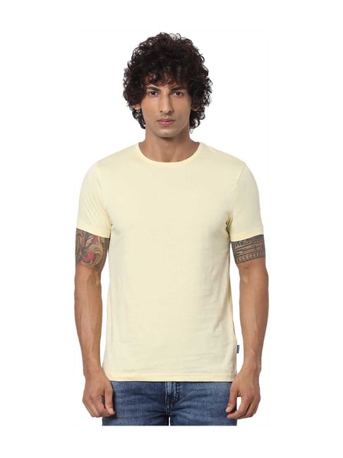 Jack & Jones Yellow Solid Round Neck T-Shirt