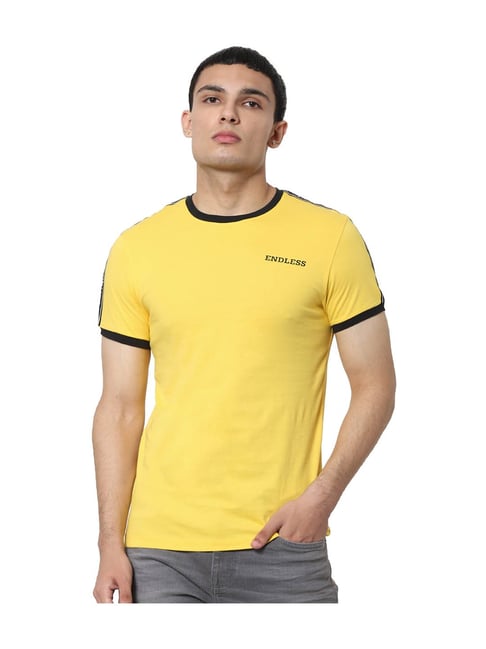 Jack & Jones Yellow Solid Cotton T-Shirt