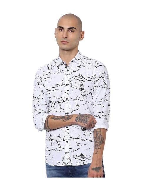 Jack & Jones White & Black Printed Shirt