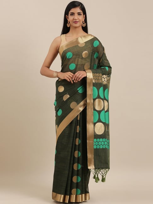 The Chennai Silks Green Cotton Silk Polka Dots Saree With Blouse Price in India