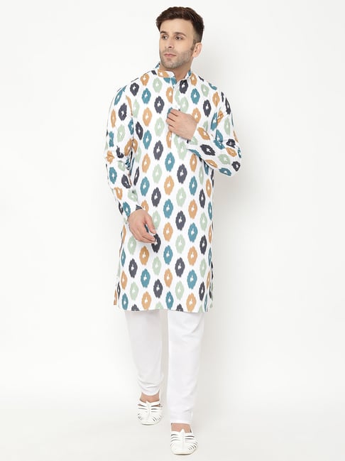 Hangup White & Green Regular Fit Printed Kurta Bottom Set