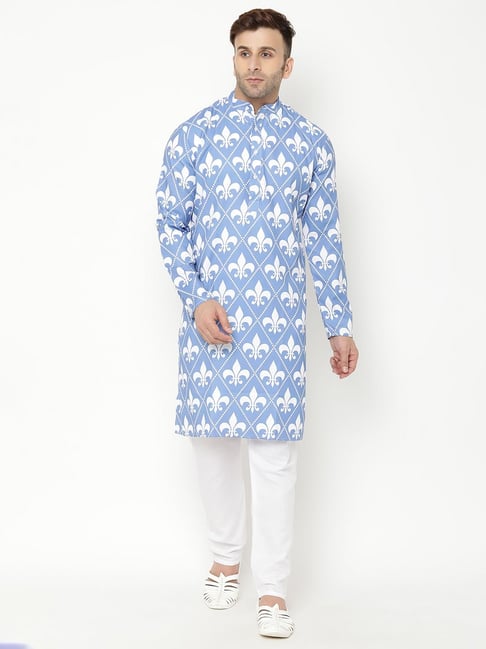 Hangup Blue & White Regular Fit Printed Kurta Bottom Set