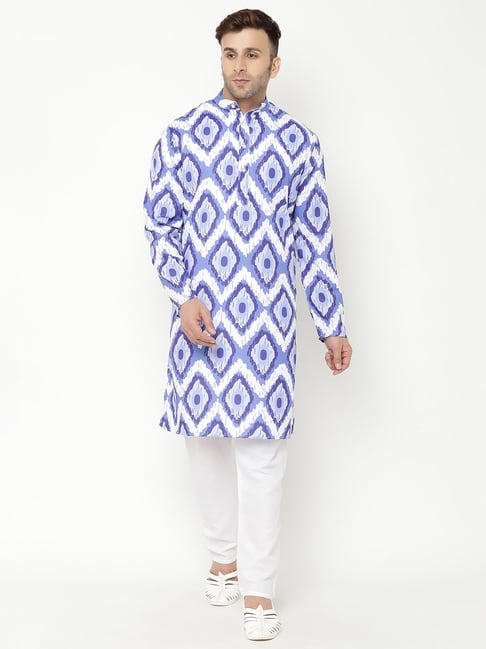 Hangup Blue & White Regular Fit Printed Kurta Bottom Set