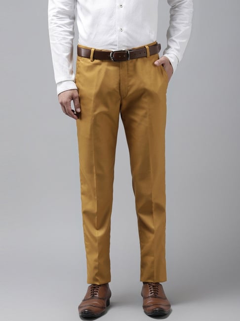 Peter England Casual Trousers  Buy Peter England Men Mustard Solid Carrot  Fit Casual Trousers Online  Nykaa Fashion