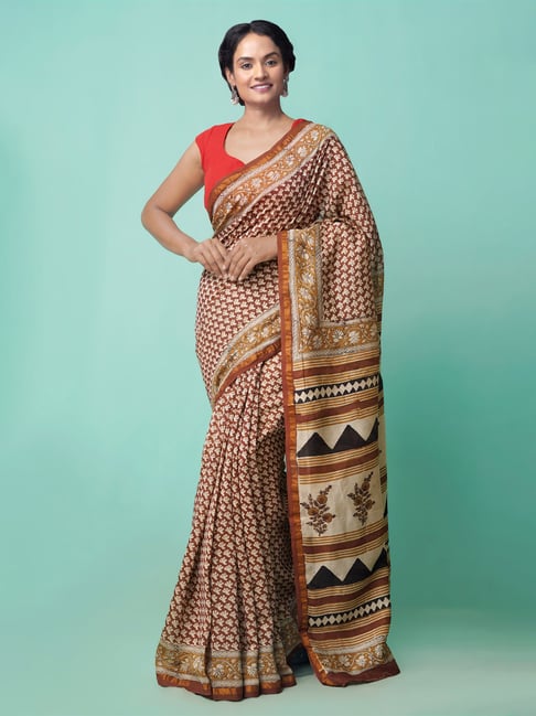 Unnati Silks Women's Preet Bagru Chanderi Silk Cotton Saree With Blouse Price in India