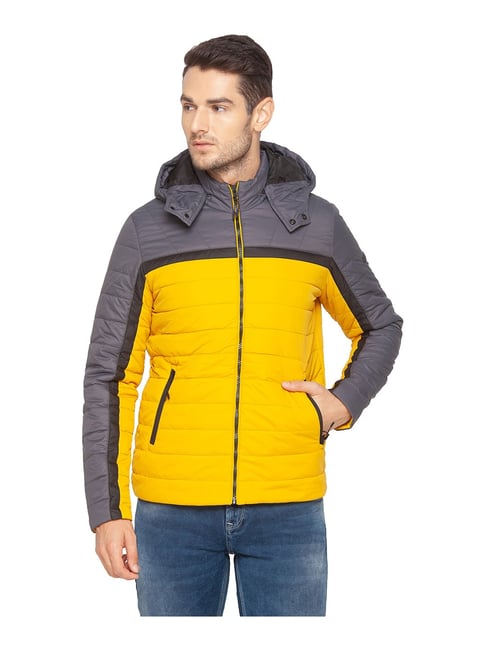 Spykar Yellow & Grey Hooded Jacket